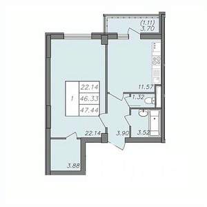 1-к квартира, вторичка, 46м2, 6/13 этаж