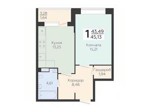 1-к квартира, вторичка, 45м2, 17/24 этаж