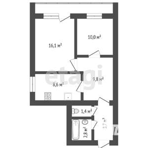 2-к квартира, вторичка, 49м2, 5/5 этаж