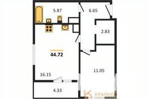 1-к квартира, строящийся дом, 45м2, 9/25 этаж