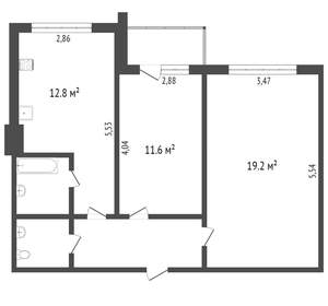 2-к квартира, вторичка, 55м2, 9/9 этаж