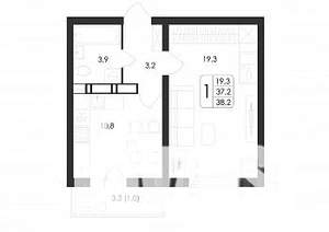 1-к квартира, строящийся дом, 38м2, 6/17 этаж