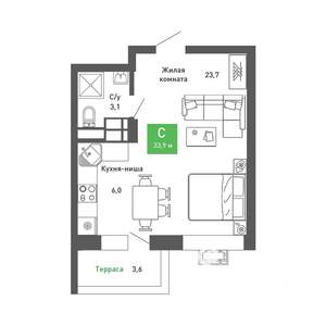 Студия квартира, строящийся дом, 34м2, 14/14 этаж