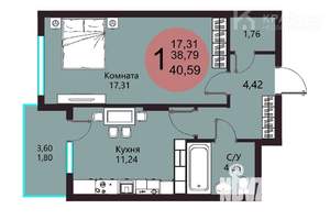 1-к квартира, вторичка, 41м2, 8/18 этаж