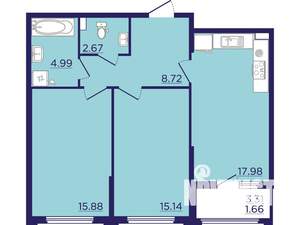 2-к квартира, вторичка, 67м2, 2/18 этаж