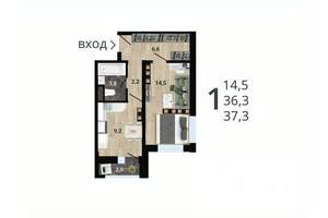 1-к квартира, строящийся дом, 38м2, 15/15 этаж