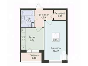 1-к квартира, вторичка, 39м2, 3/18 этаж
