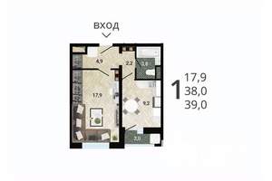 1-к квартира, строящийся дом, 40м2, 2/15 этаж