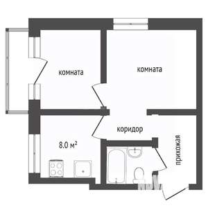 2-к квартира, вторичка, 42м2, 2/9 этаж