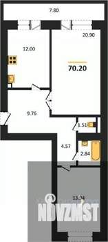 2-к квартира, вторичка, 70м2, 9/16 этаж