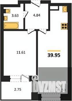 1-к квартира, вторичка, 40м2, 17/28 этаж