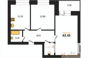 2-к квартира, вторичка, 61м2, 3/10 этаж