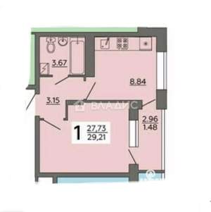 1-к квартира, сданный дом, 29м2, 12/18 этаж
