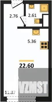 Студия квартира, вторичка, 23м2, 1/15 этаж