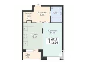 1-к квартира, вторичка, 43м2, 13/24 этаж