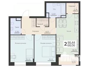 2-к квартира, вторичка, 68м2, 7/8 этаж