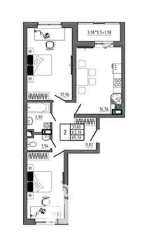 2-к квартира, вторичка, 65м2, 1/17 этаж