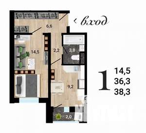1-к квартира, вторичка, 38м2, 4/15 этаж