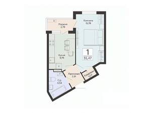 1-к квартира, строящийся дом, 35м2, 9/13 этаж