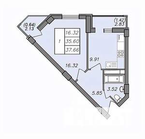 1-к квартира, строящийся дом, 38м2, 3/13 этаж