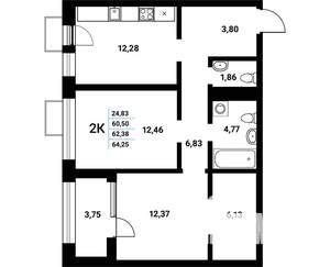 2-к квартира, строящийся дом, 62м2, 11/21 этаж