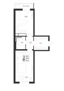 2-к квартира, вторичка, 50м2, 10/19 этаж