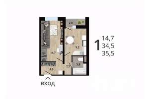 1-к квартира, строящийся дом, 36м2, 10/15 этаж
