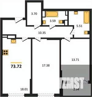 2-к квартира, вторичка, 74м2, 11/22 этаж