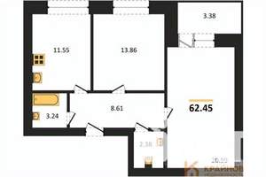 2-к квартира, вторичка, 61м2, 7/10 этаж