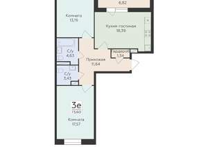 3-к квартира, вторичка, 74м2, 7/18 этаж