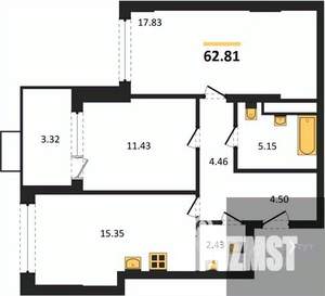 2-к квартира, вторичка, 63м2, 6/21 этаж