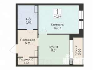 1-к квартира, вторичка, 41м2, 6/12 этаж