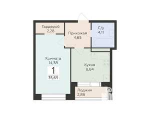 1-к квартира, строящийся дом, 36м2, 4/25 этаж