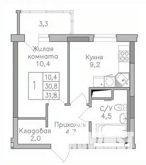 1-к квартира, строящийся дом, 32м2, 25/25 этаж