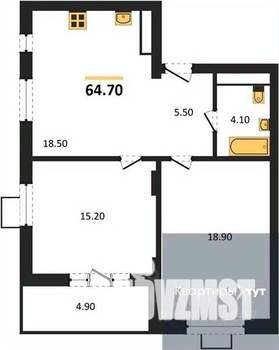 2-к квартира, вторичка, 65м2, 7/15 этаж