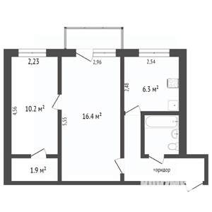 2-к квартира, вторичка, 44м2, 3/5 этаж