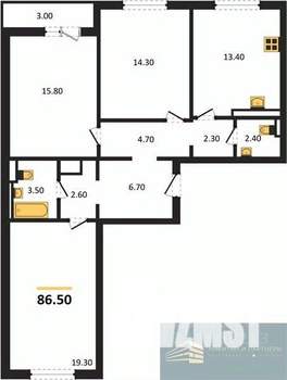 3-к квартира, вторичка, 87м2, 3/17 этаж