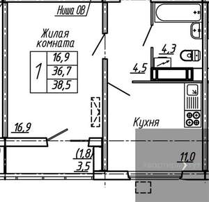 1-к квартира, вторичка, 39м2, 16/19 этаж