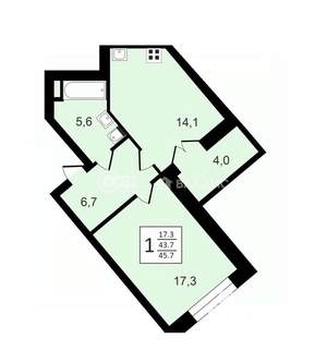 1-к квартира, вторичка, 46м2, 6/24 этаж