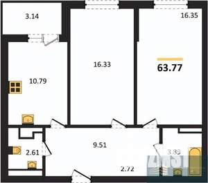 2-к квартира, вторичка, 64м2, 11/18 этаж