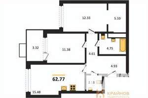 2-к квартира, вторичка, 63м2, 12/21 этаж