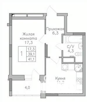 1-к квартира, вторичка, 41м2, 18/25 этаж