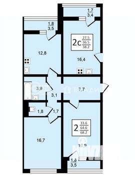2-к квартира, строящийся дом, 68м2, 11/20 этаж