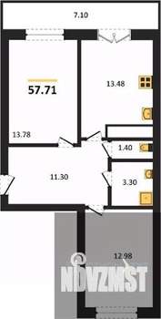 2-к квартира, вторичка, 58м2, 11/15 этаж