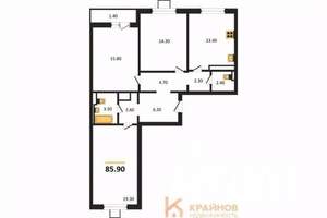 3-к квартира, вторичка, 86м2, 9/17 этаж