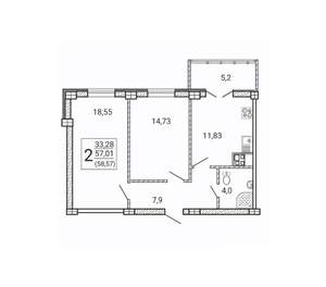2-к квартира, вторичка, 59м2, 14/15 этаж