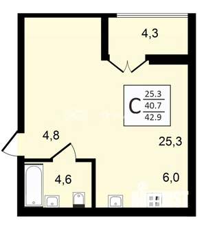 1-к квартира, вторичка, 43м2, 3/24 этаж