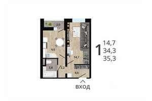 1-к квартира, строящийся дом, 36м2, 14/15 этаж