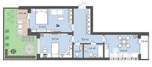 2-к квартира, вторичка, 74м2, 1/13 этаж
