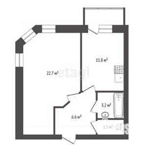 1-к квартира, вторичка, 46м2, 6/12 этаж